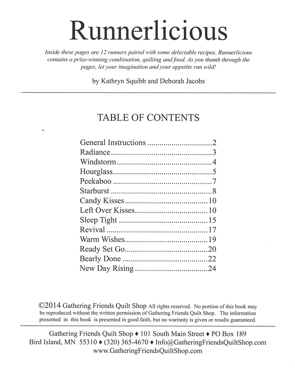 Runnerlicious Quilt Pattern Book by Kathryn Squibb of Gathering Friends