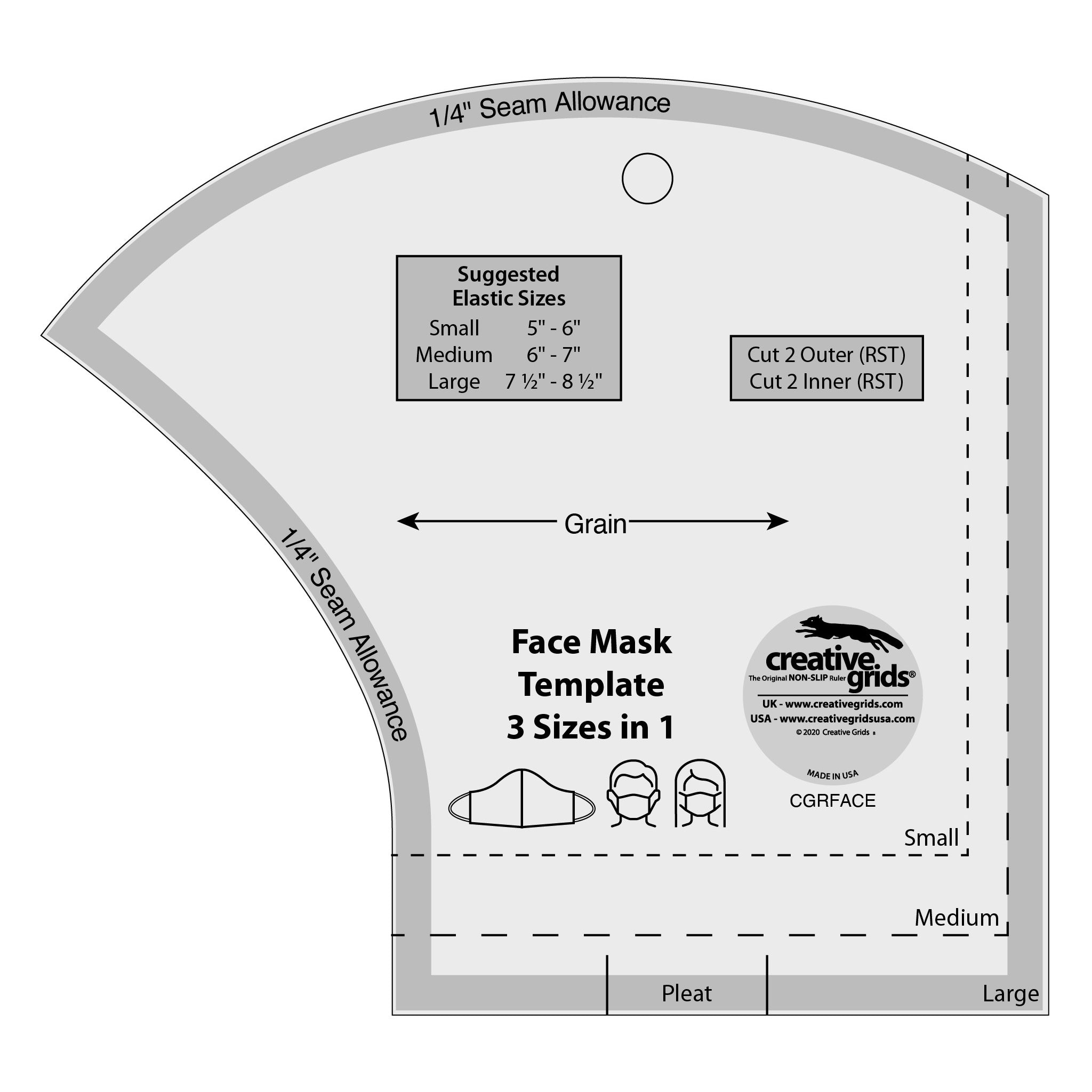 Creative Grids Face Mask Template Makes 3 Sizes 6-Inch x 6-1/4-Inch