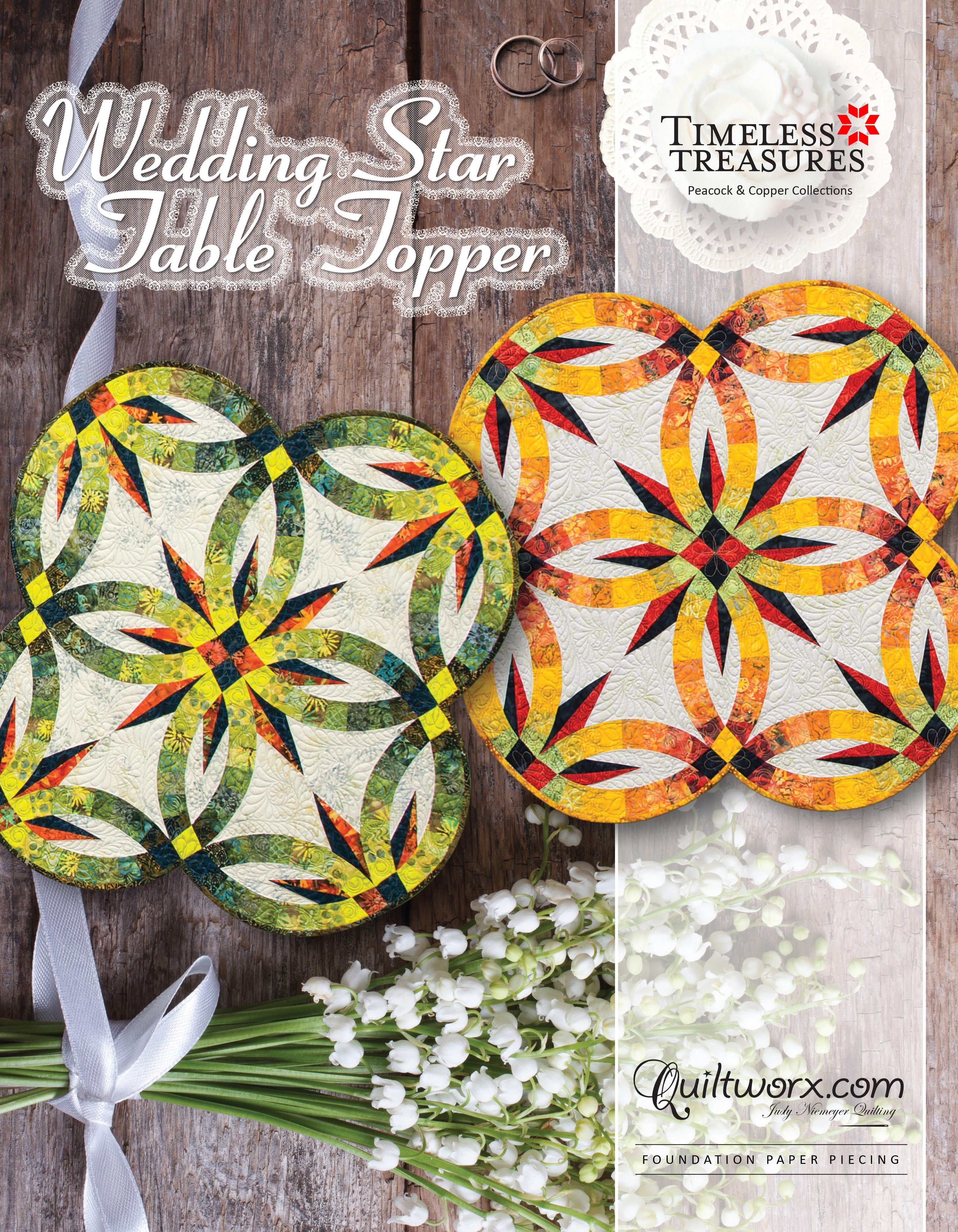 Wedding Star Table Topper Foundation Paper Pieced Quilt Pattern by Judy Niemeyer of Quiltworx