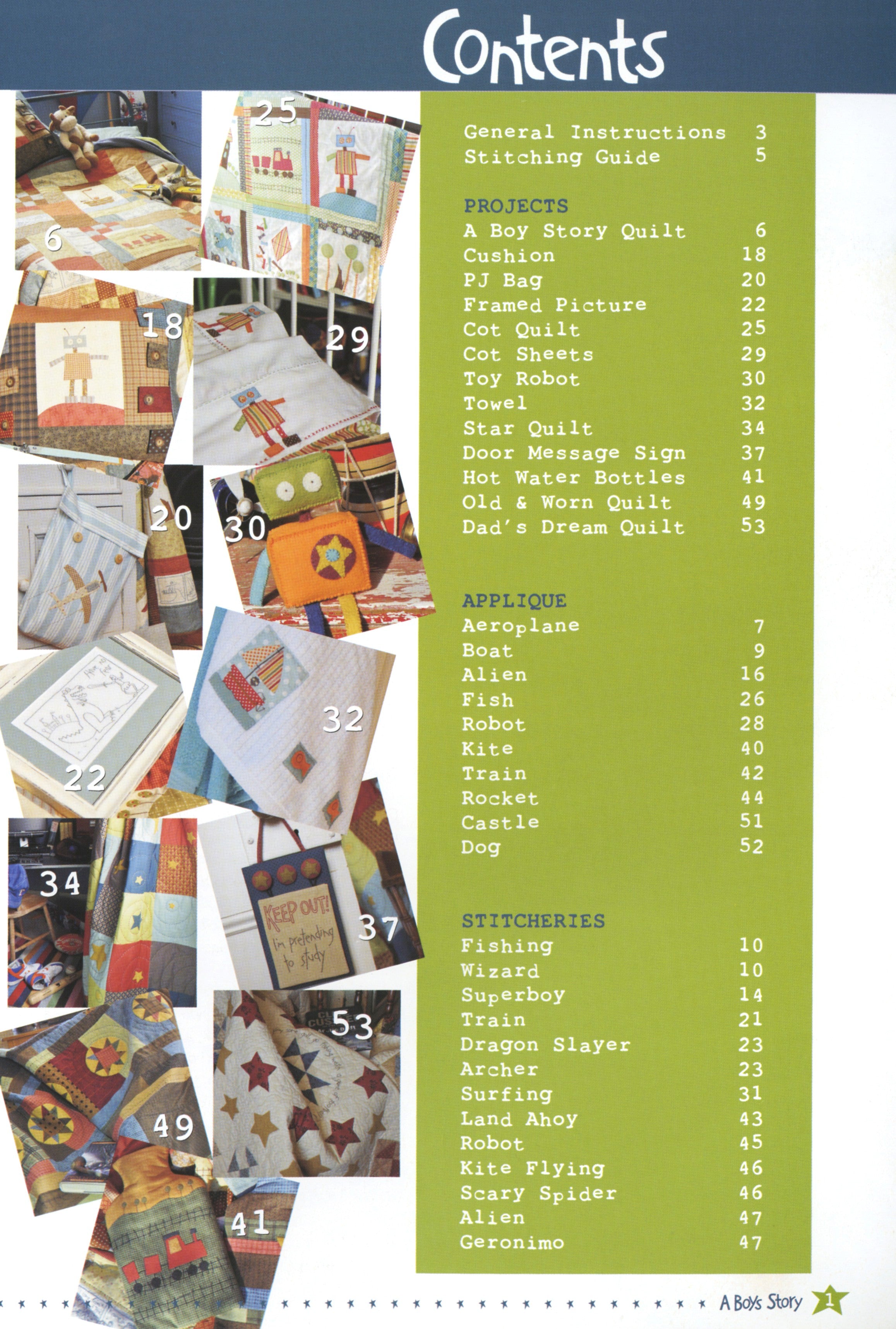 A Boys Story Quilt Pattern Book by Anni Downs of Hatched and Patched