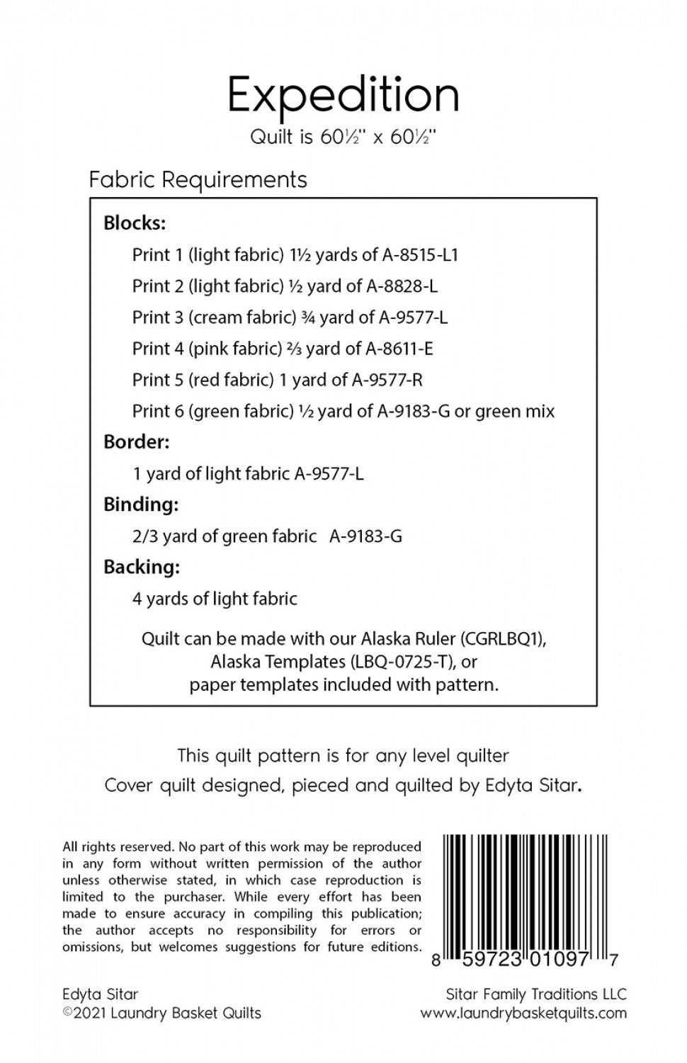 Expedition Quilt Pattern by Edyta Sitar of Laundry Basket Quilts