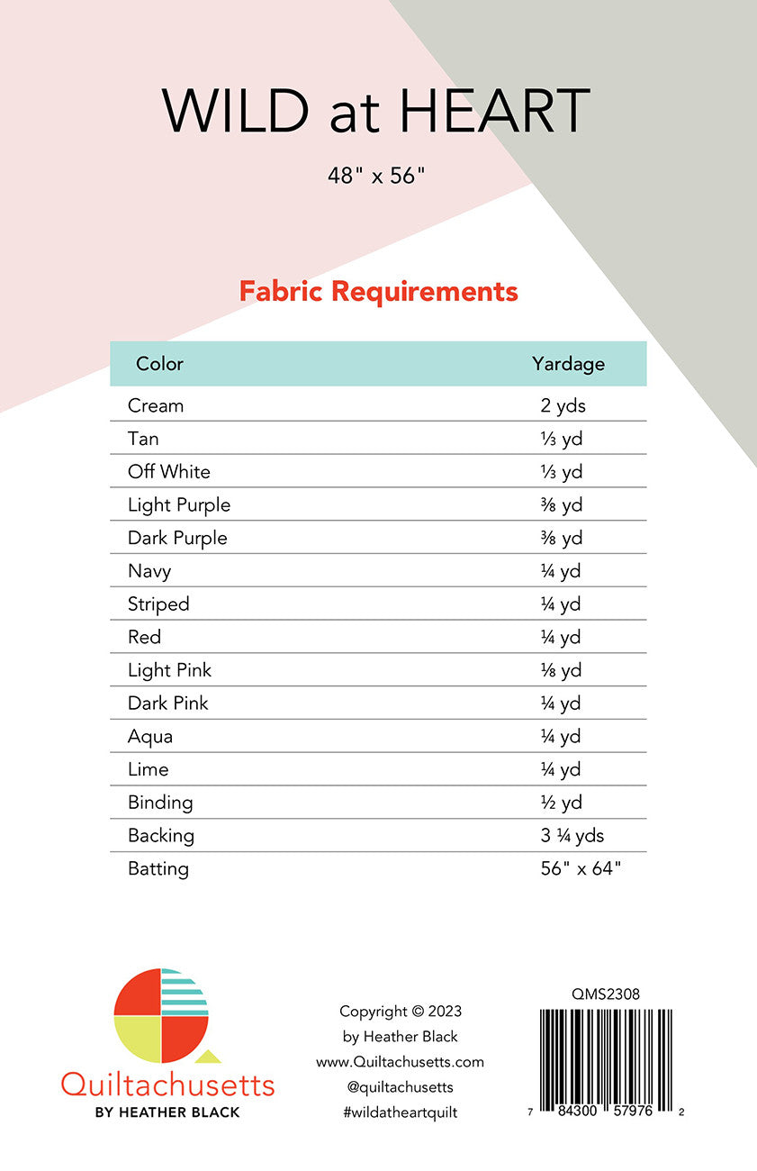 Wild At Heart Quilt Pattern by Heather Black for Quiltachusetts