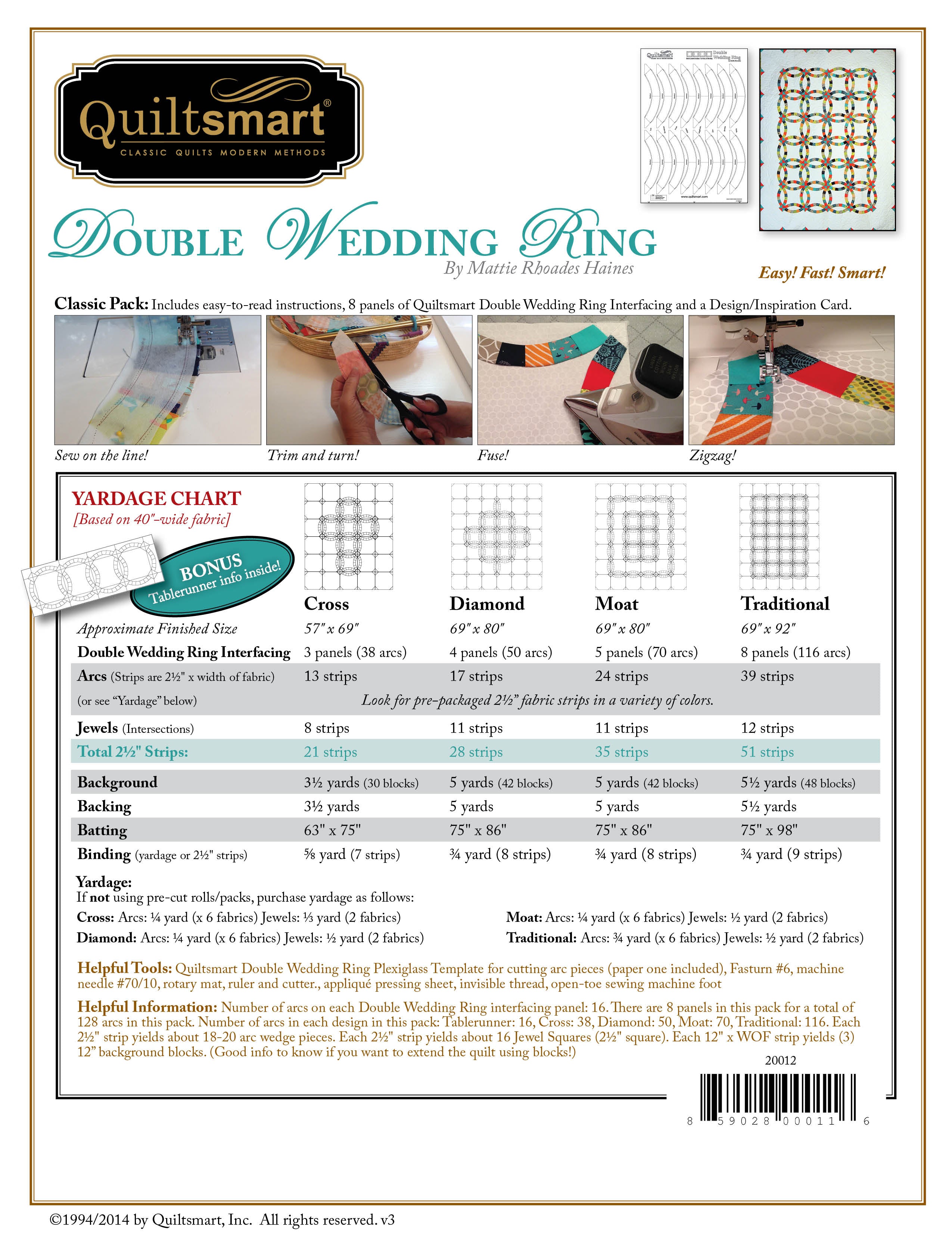 Double Wedding Ring Classic Pack Quilt Pattern with Printed Interfacing by Mattie Rhodes for Quiltsmart