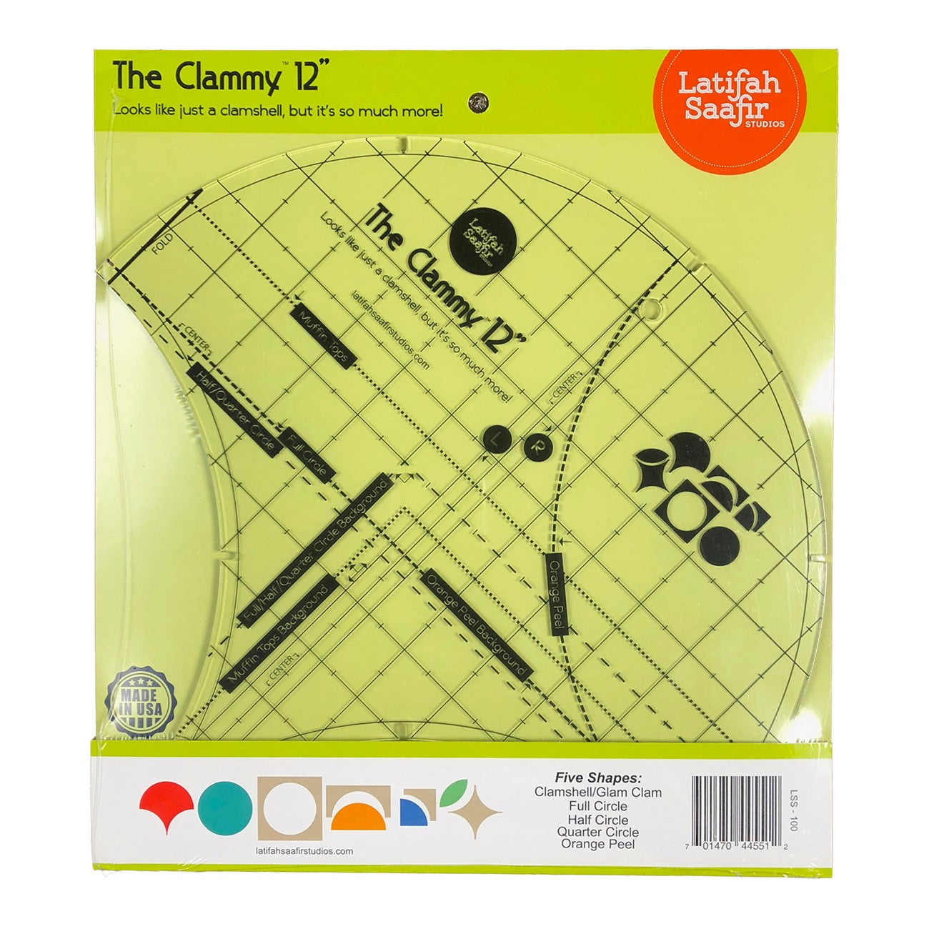 The Clammy 12-Inch Quilt Template for Clamshell, Circle, Half Circle, Orange Peel, and Drunkards Path