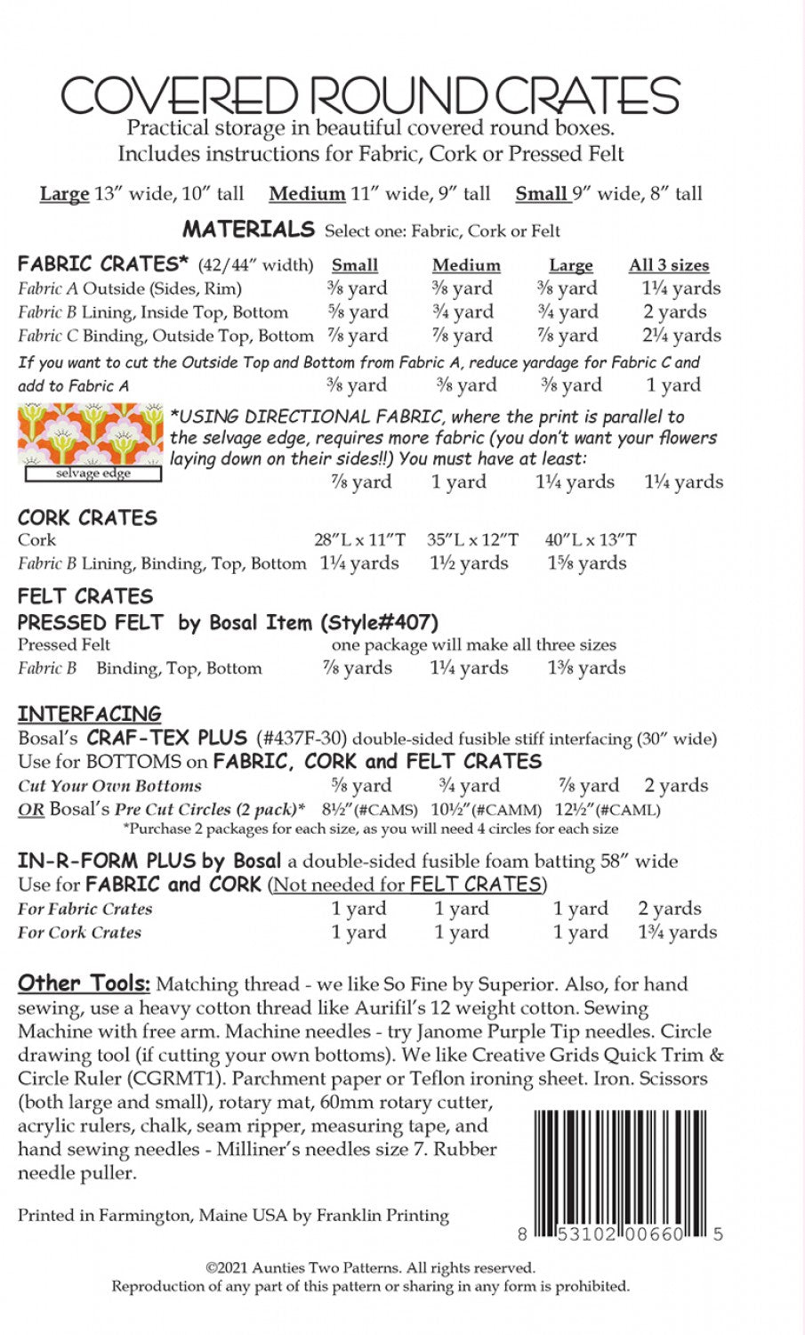 Covered Round Crates Sewing Pattern from Aunties Two