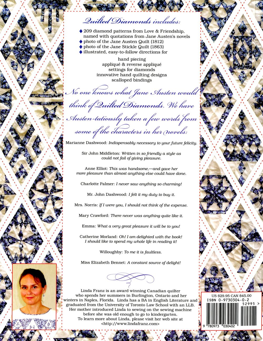 Quilted Diamonds Quilt Book by Linda Franz of Inklingo