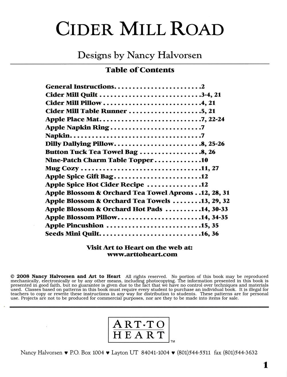 Cider Mill Road Quilt Pattern Book by Nancy Halvorsen of Art to Heart