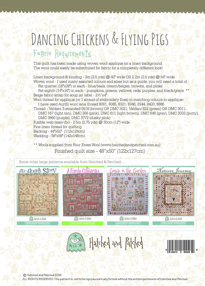 Dancing Chickens and Flying Pigs Applique Quilt Pattern by Anni Downs of Hatched and Patched