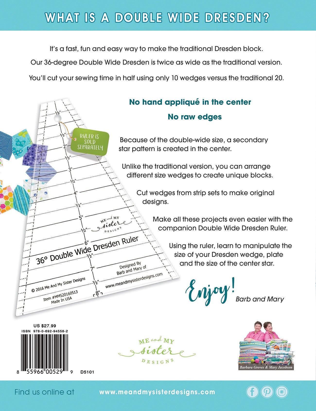 Double Wide Dresden Book by Mary Jacobson and Barbara Groves of Me and My Sister Designs