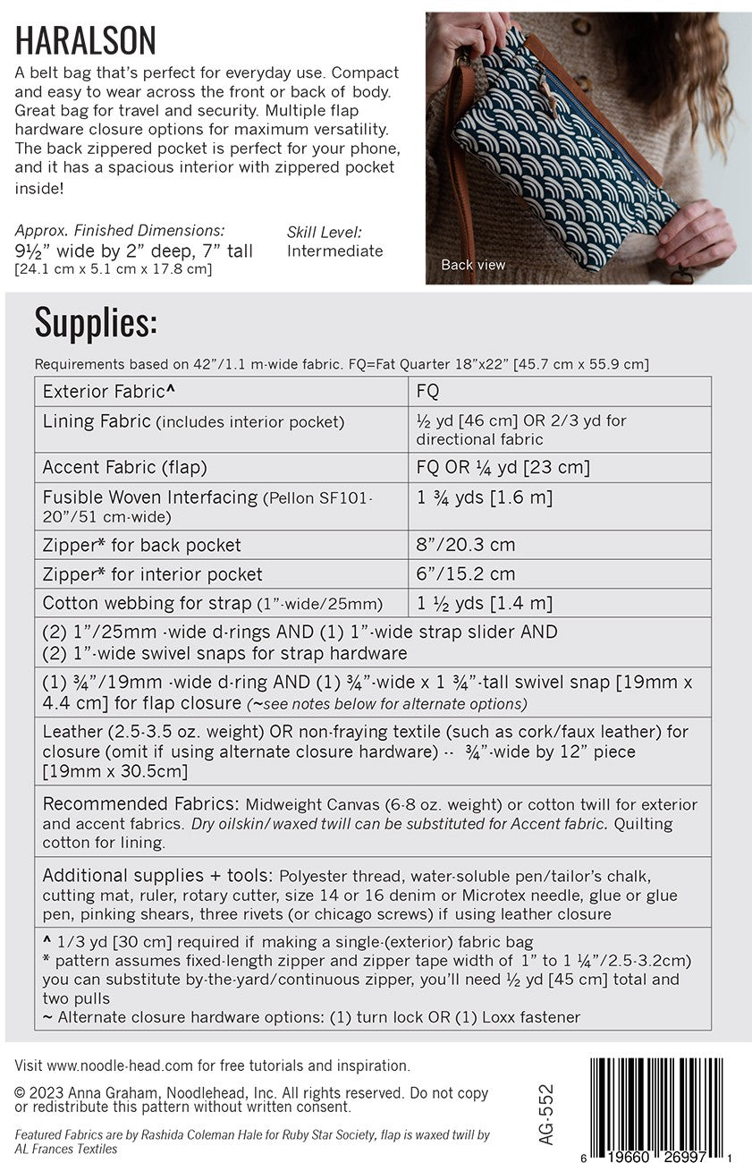 Haralson Belt Bag Sewing Pattern by Anna Graham for Noodlehead