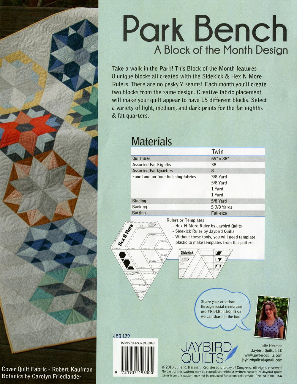 Park Bench Quilt Book by Julie Herman of Jaybird Quilts