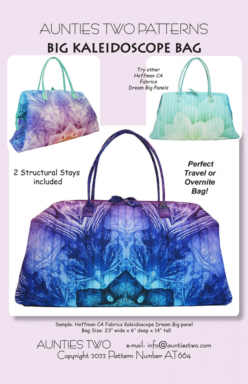 Big Kaleidoscope Bag Sewing Pattern with Two Bag Stays from Aunties Two