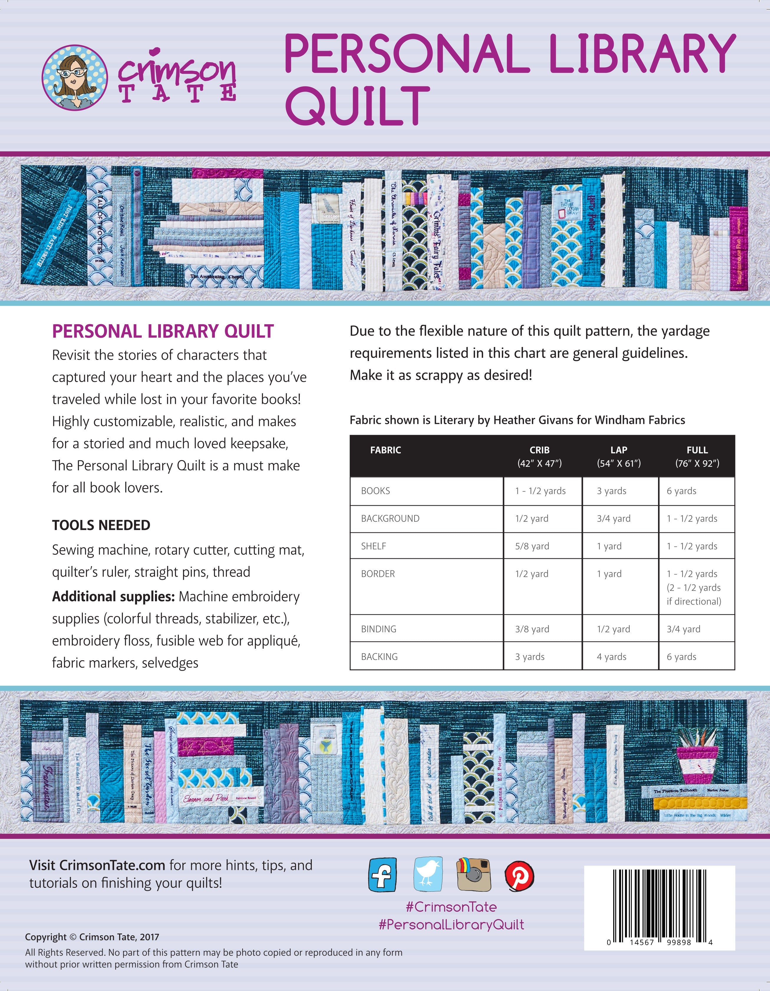 Personal Library Quilt Pattern by Heather Givans for Crimson Tate