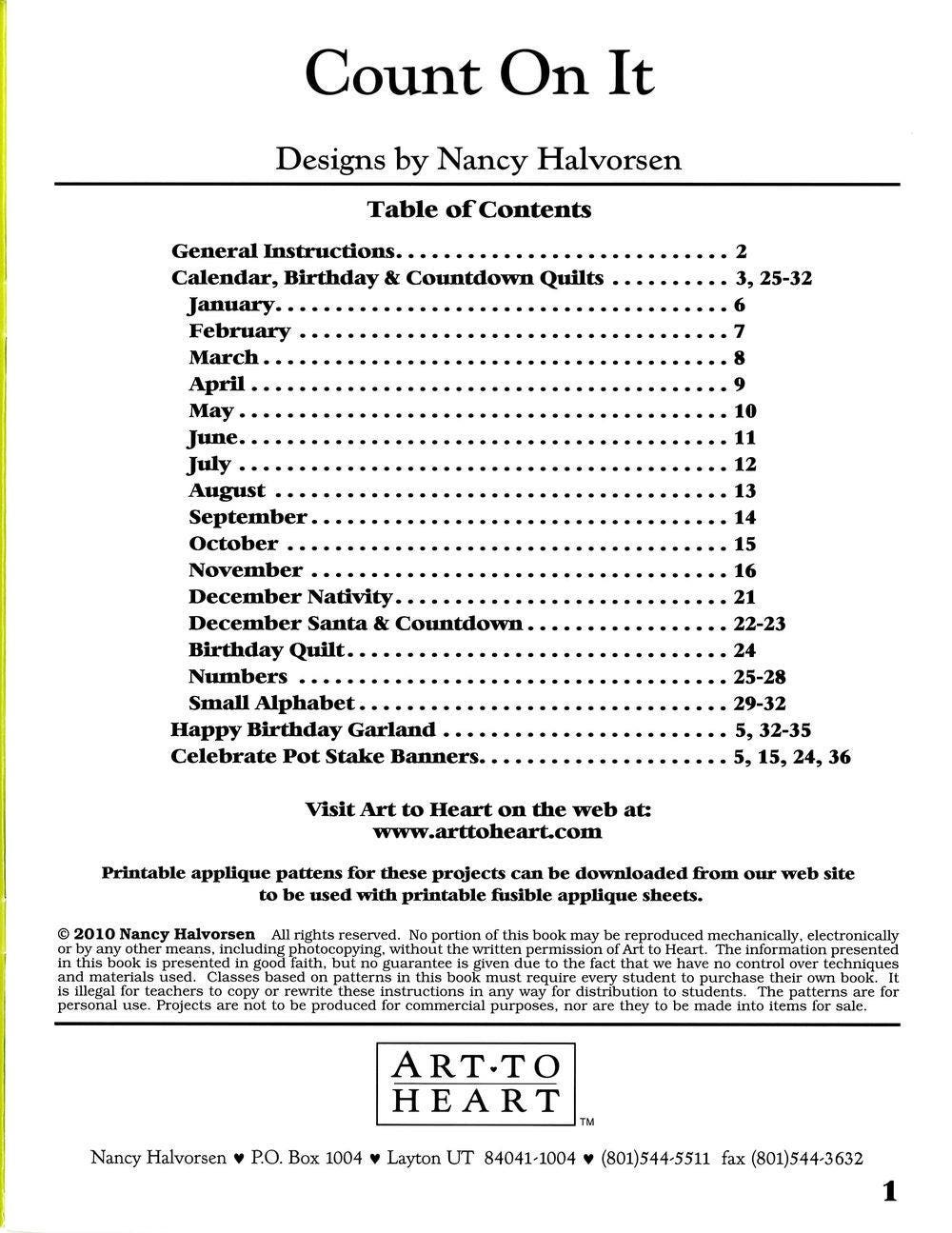 Count On It Quilt Pattern Book by Nancy Halvorsen of Art to Heart