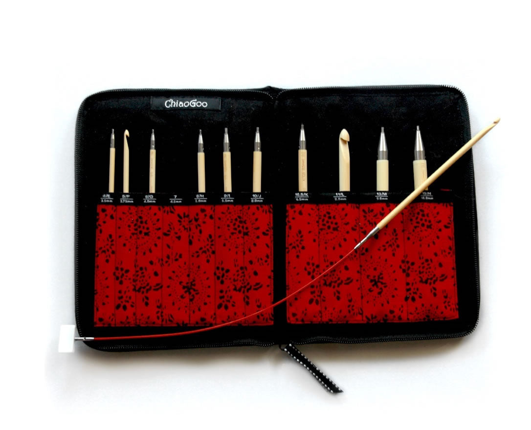 ChiaoGoo T-SPIN Tunisian Crochet Hook Set US-E (3.5mm) - US-N (10mm) Interchangeable Bamboo