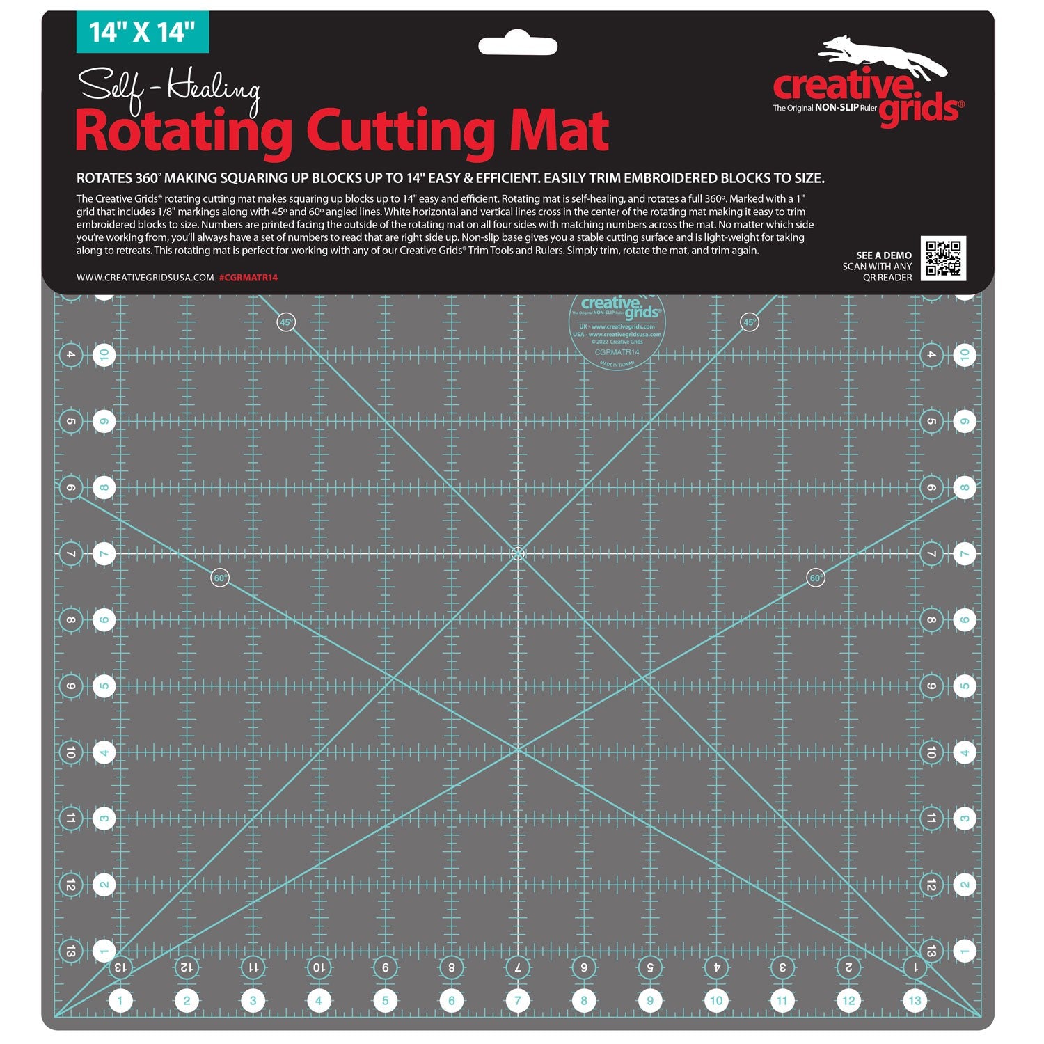 Creative Grids 14-inch Square Self-Healing Rotating Rotary Cutting Mat (CGRMATR14)