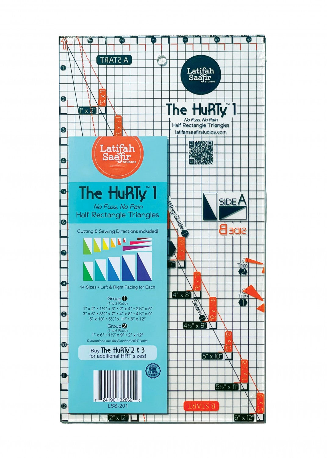 The HuRTy 1 Quilt Template by Latifah Saafir for 14 Half Rectangle Triangles - Regular and Skinny