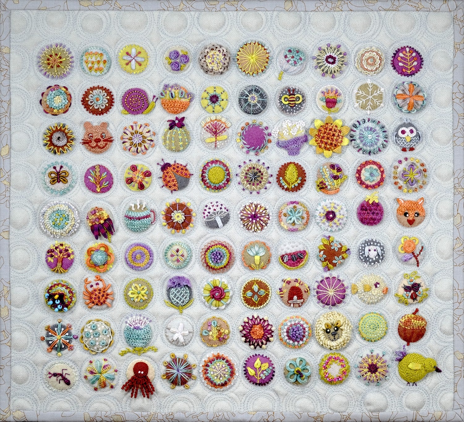 Toned Down Circle Sampler - Applique, Embroidery, and Sewing Pattern by Sue Spargo of Folk Art Quilts