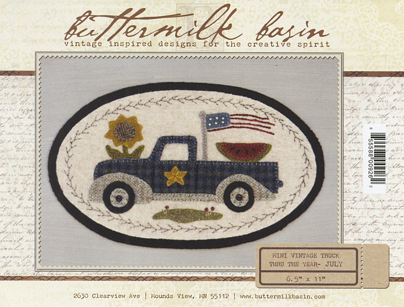 Mini Vintage Truck Thru The Year July Applique Pattern by Buttermilk Basin