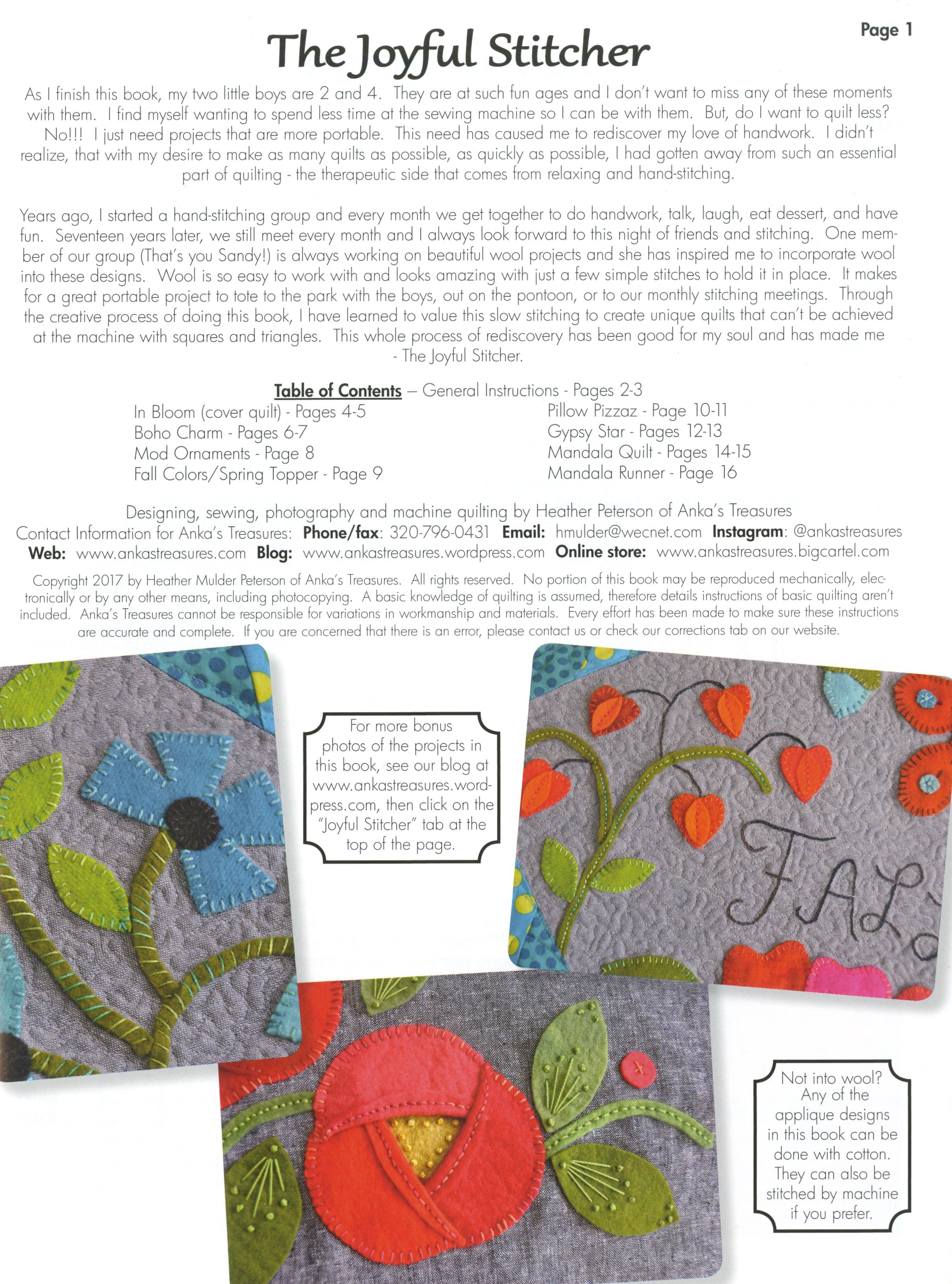 The Joyful Stitcher Quilt Pattern Book by Heather Peterson of Anka's Treasures