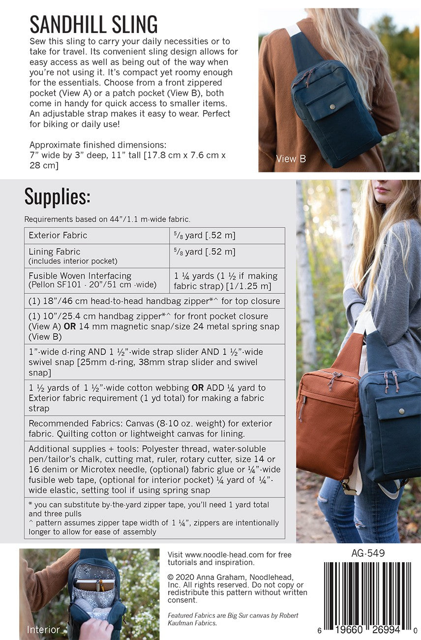 Sandhill Sling Bag Sewing Pattern by Anna Graham for Noodlehead