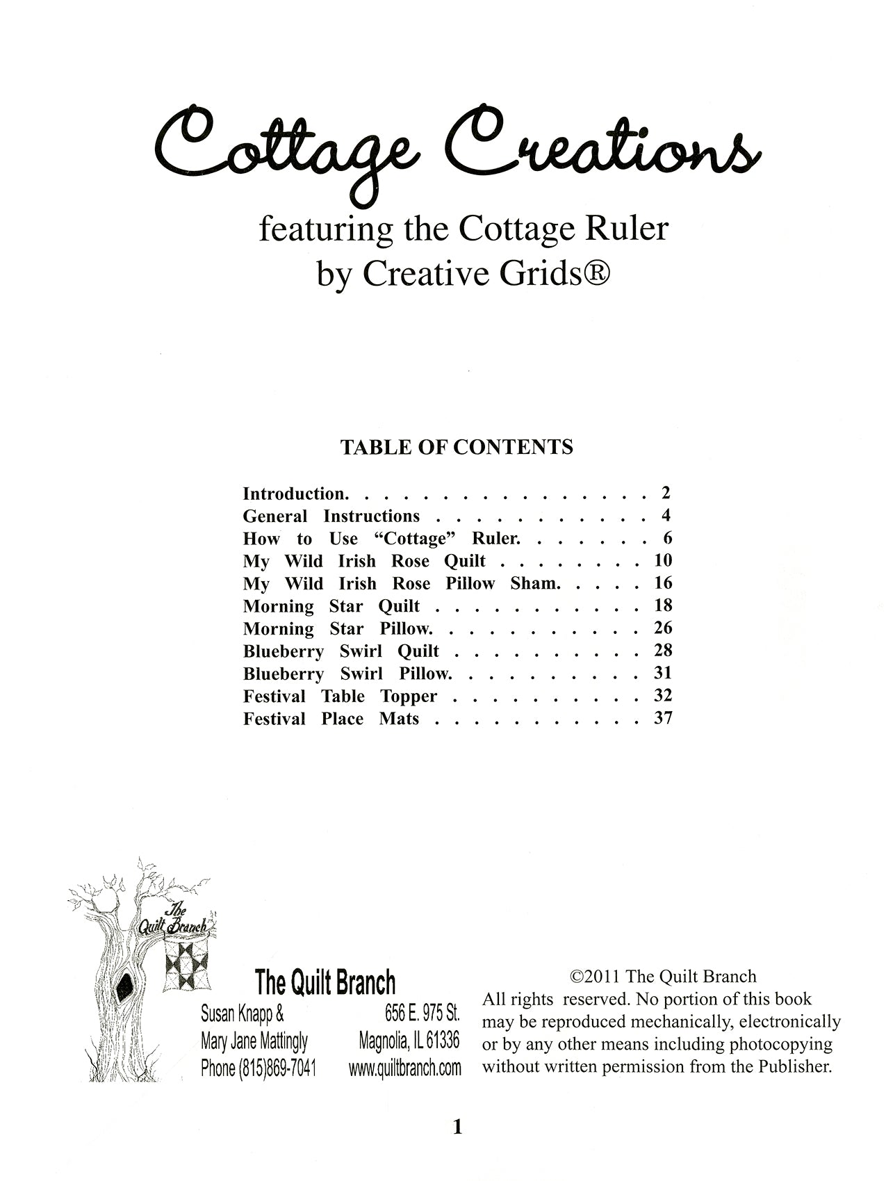 Cottage Creations Quilt Pattern Book by Susan Knapp of The Quilt Branch