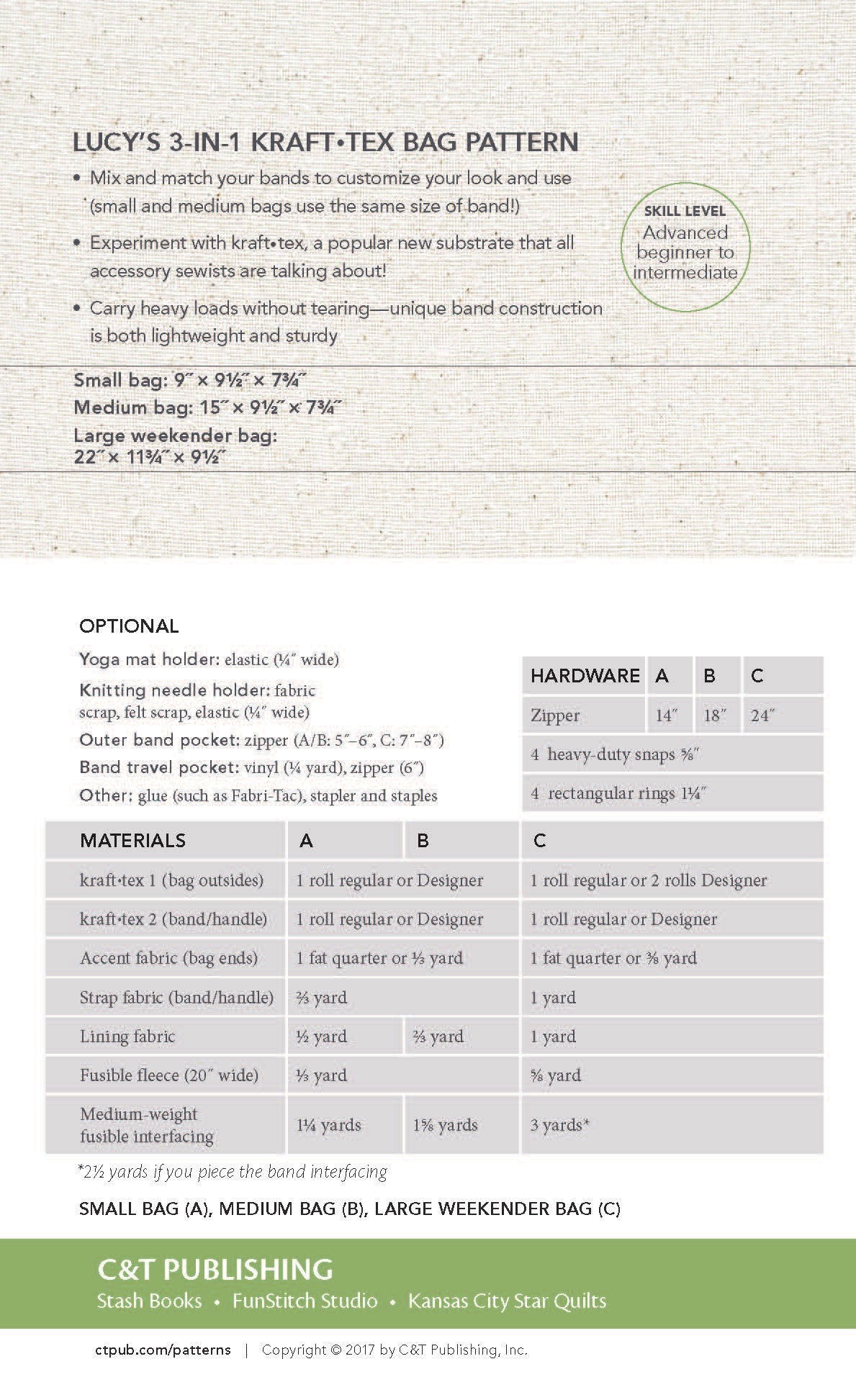 Lucy's 3-in-1 Kraft-tex Bag Pattern