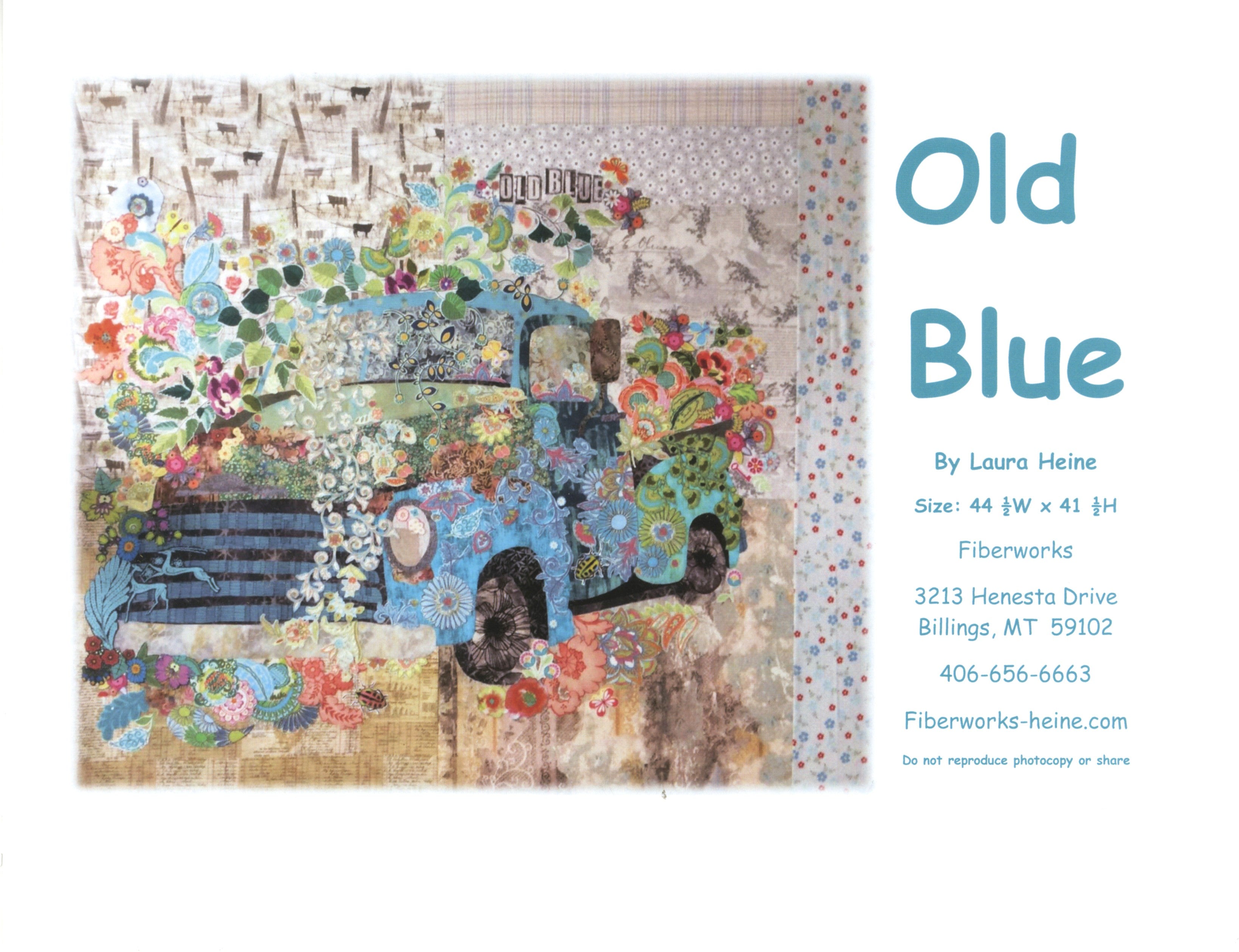 Old Blue Vintage Truck Fused Fabric Collage Quilt Pattern by Laura Heine of Fiberworks