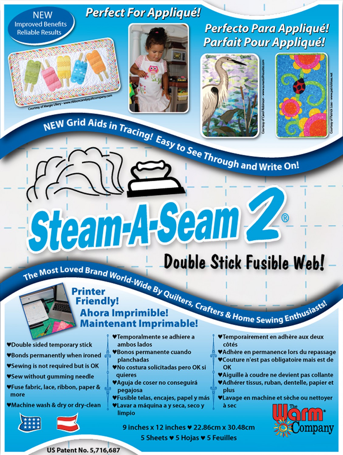 Steam-A-Seam 2  Double Stick Fusible Web 9in x 12in 5ct from Warm Company