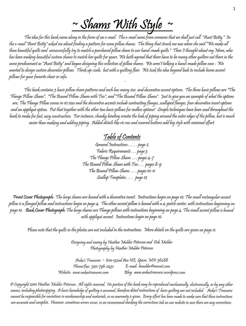 Shams With Style Quilt Pattern Book by Heather Peterson of Anka's Treasures