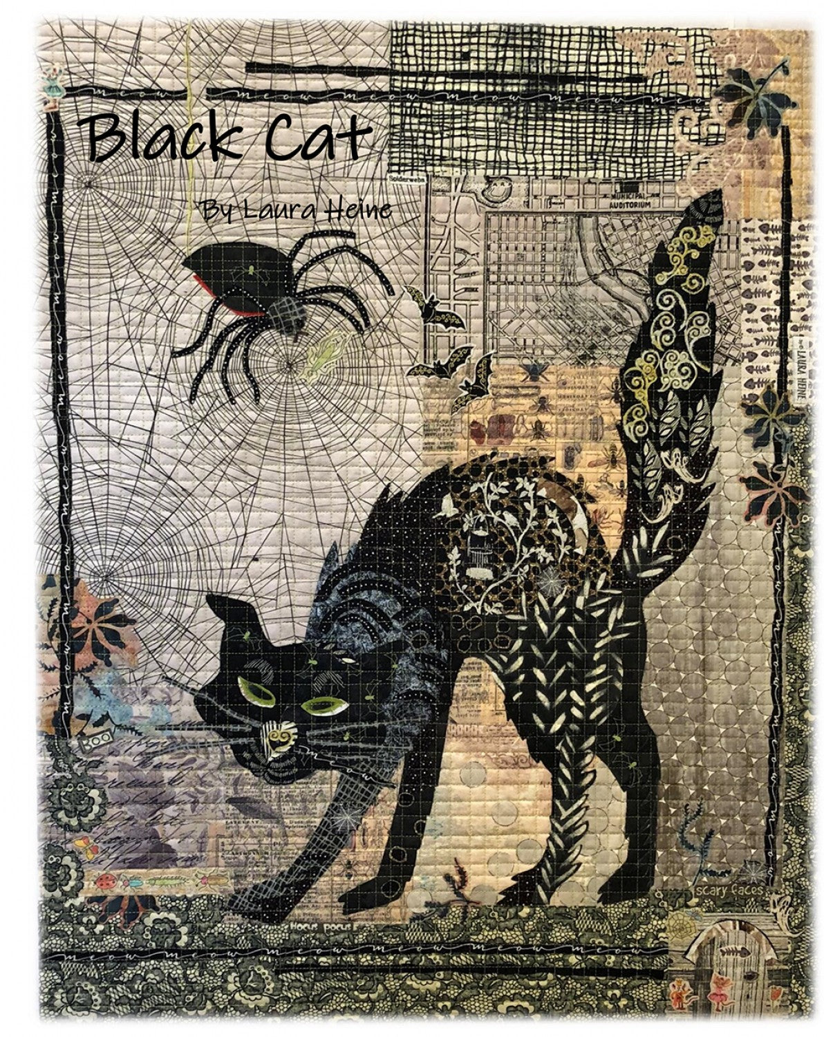 Black Cat Fused Fabric Fused Fabric Collage Quilt Pattern by Laura Heine of Fiberworks