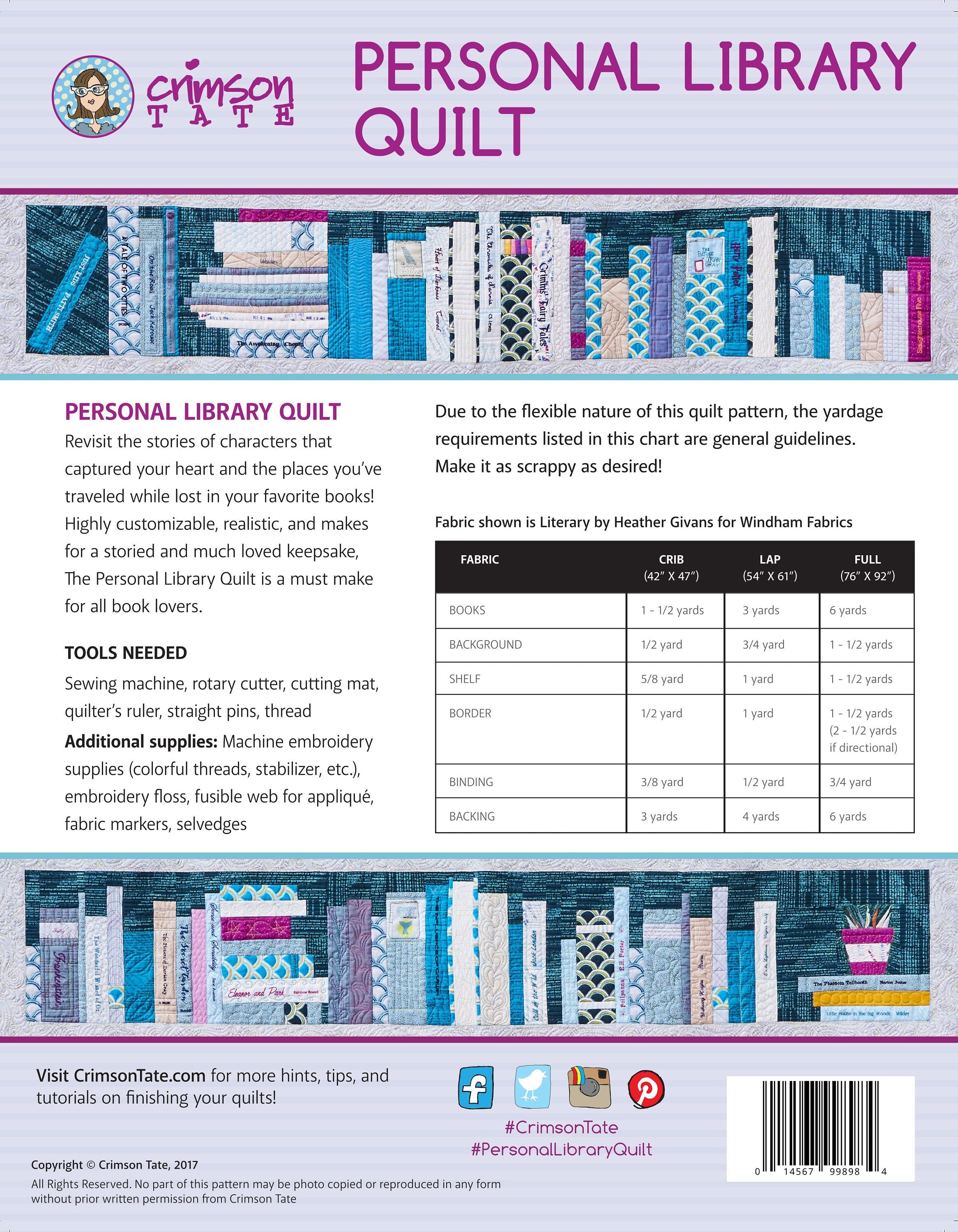 Personal Library Quilt Pattern by Heather Givans for Crimson Tate