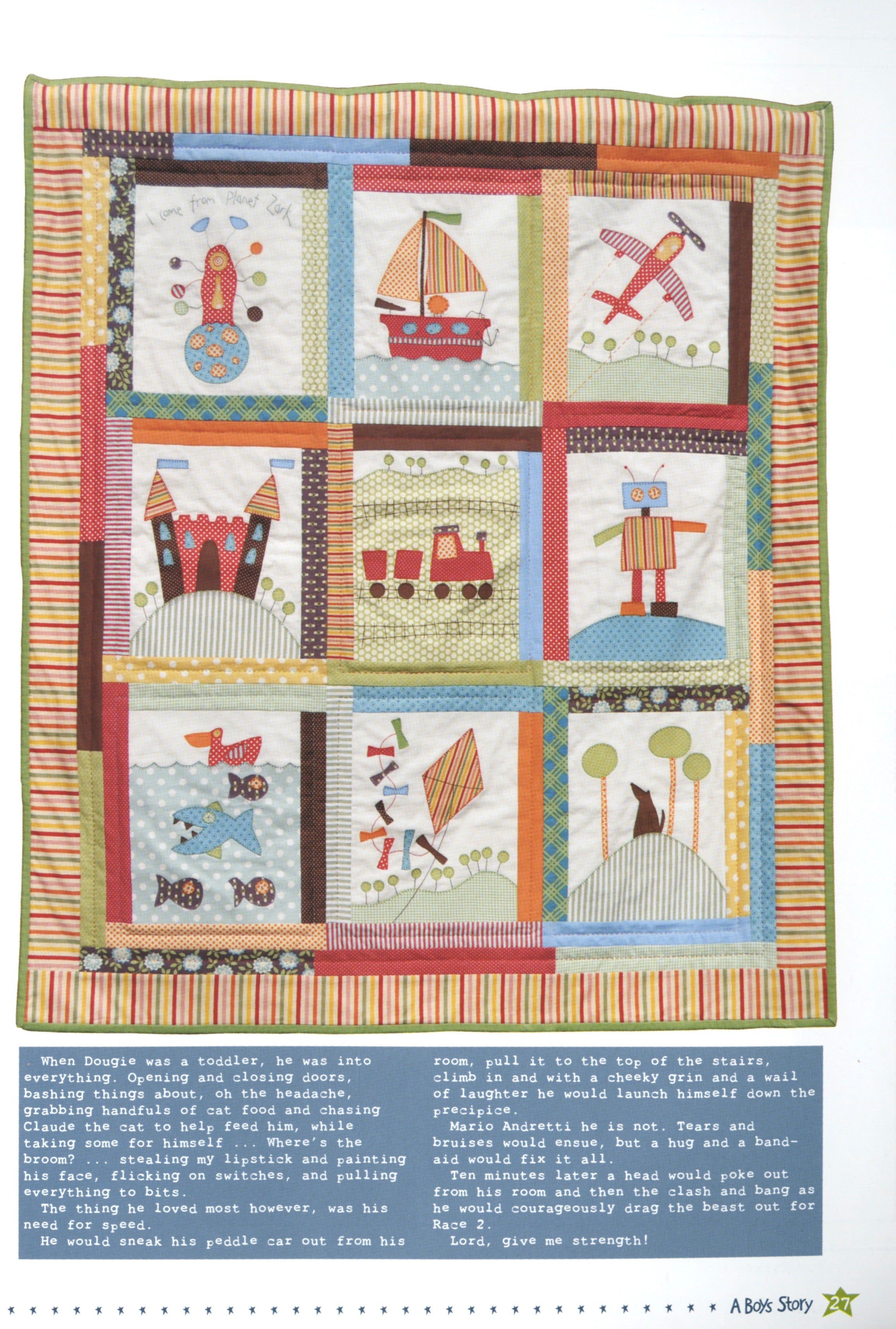 A Boys Story Quilt Pattern Book by Anni Downs of Hatched and Patched