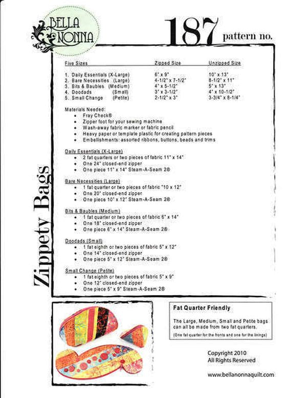 Zippety Bags Sewing Pattern by Jayme Crow of Bella Nonna Design Studio