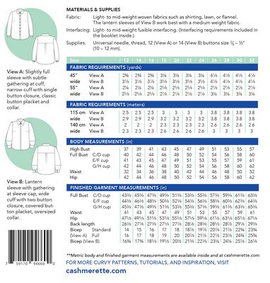 Vernon Shirt Sizes 12 - 32 Sewing Pattern by Jenny Rushmore of Cashmerette Patterns