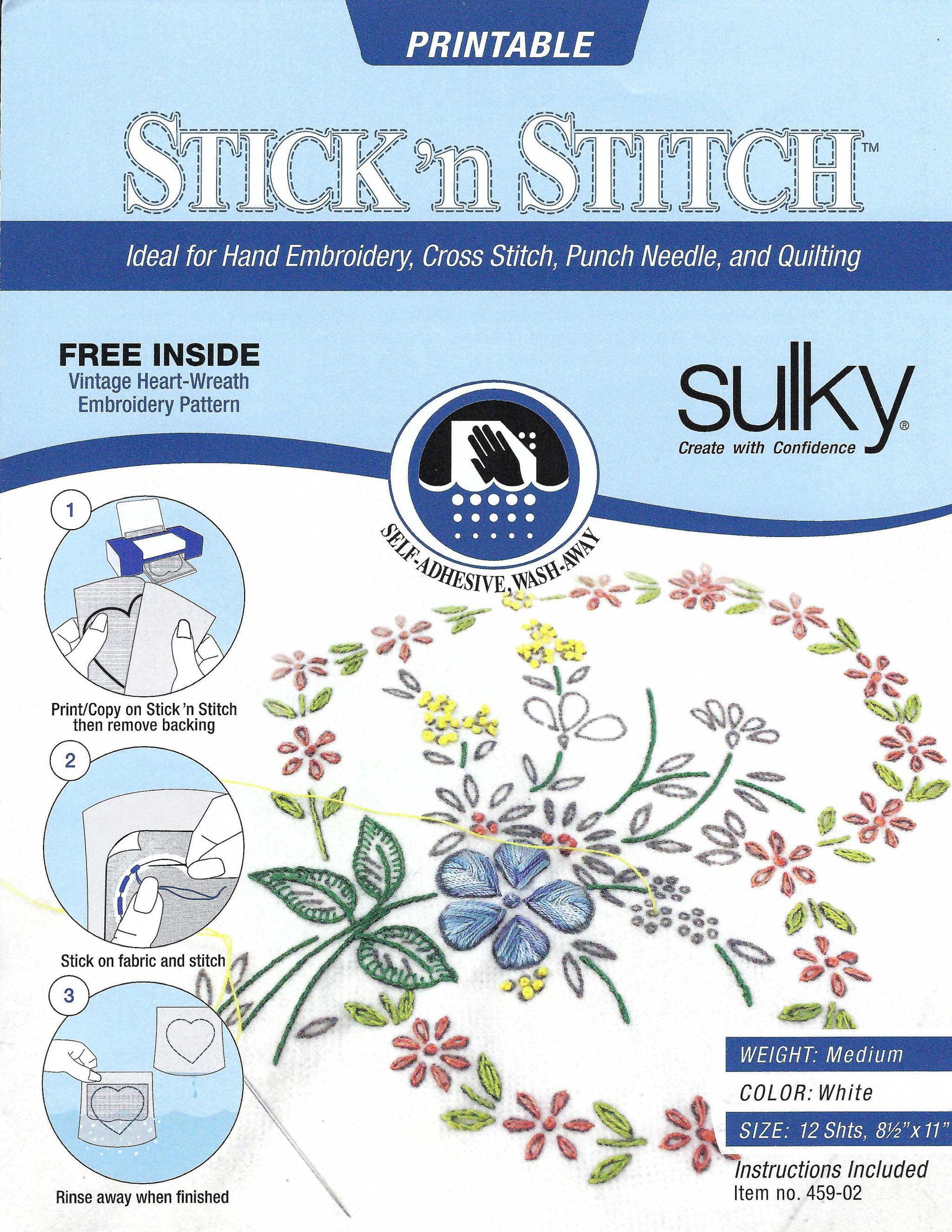 12 Sheets, Stick N Stitch, Printable Stabilizer, Sulky Fabri Solvy,  Printable Embroidery, Water Soluble Paper, Sulky Stabilizer 