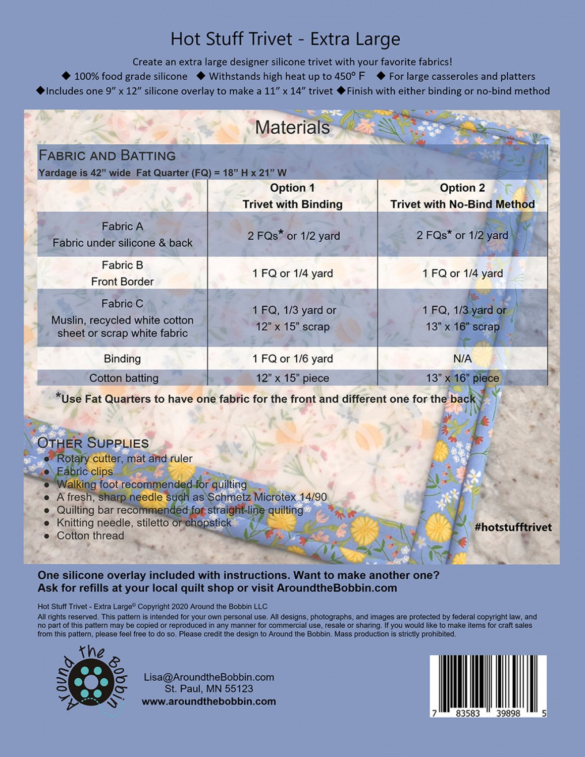 Hot Stuff Extra Large Trivet Pattern by Lisa Amundson for Around the Bobbin