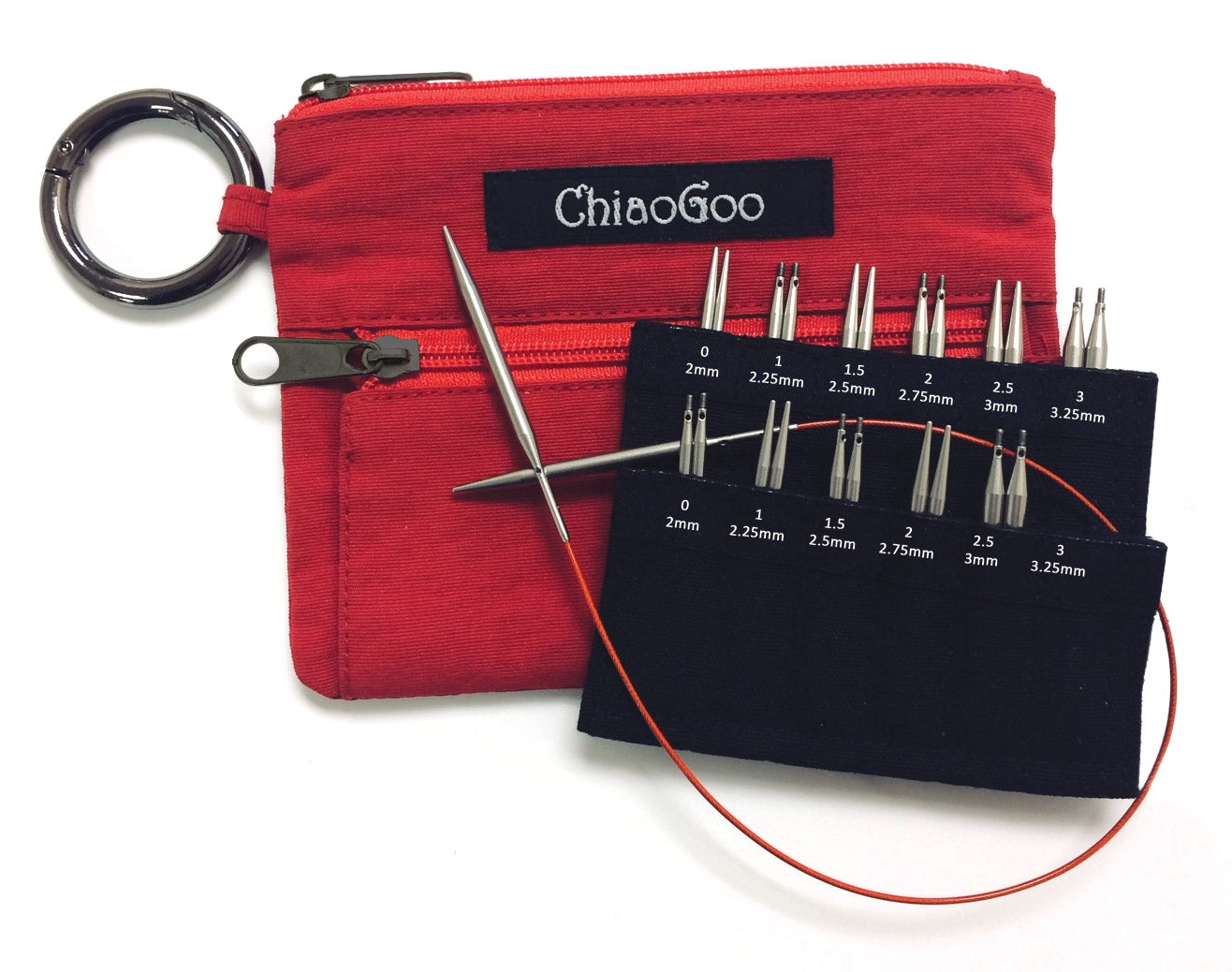 ChiaoGoo TWIST 2-Inch 3-Inch Shorties Red Set US-0 - US-3 Stainless Steel Interchangeable Knitting Needles