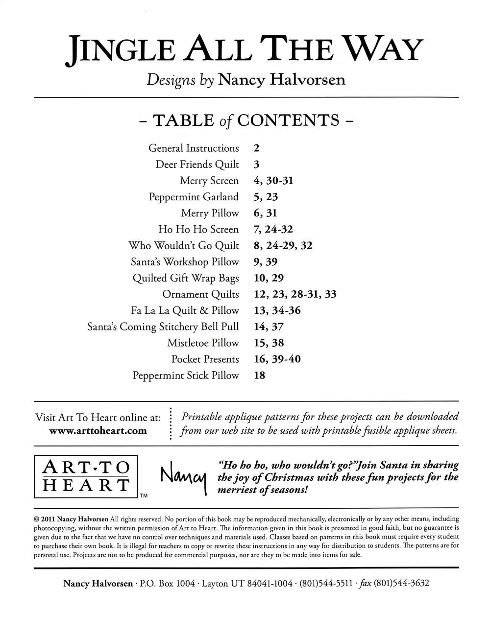 Jingle All The Way Quilt Pattern Book by Nancy Halvorsen of Art to Heart