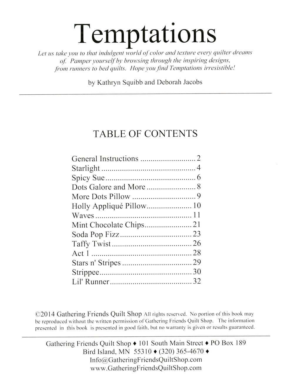 Temptations Quilt Pattern Book by Kathryn Squibb of Gathering Friends