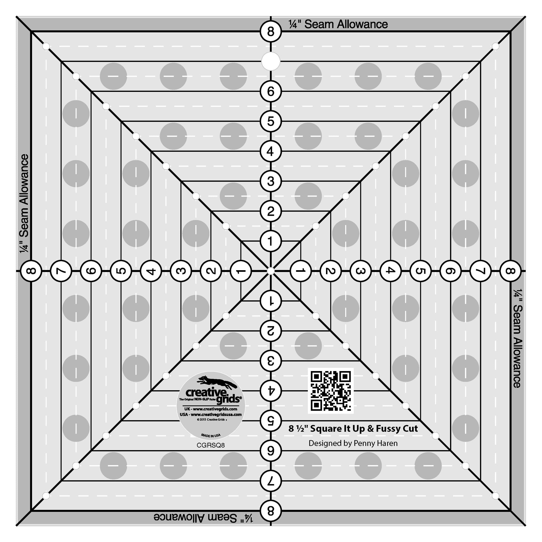 Creative Grids 8-1/2 X 8-1/2-Inch Square It Up And Fussy Cut Quilt Ruler (CGRSQ8)