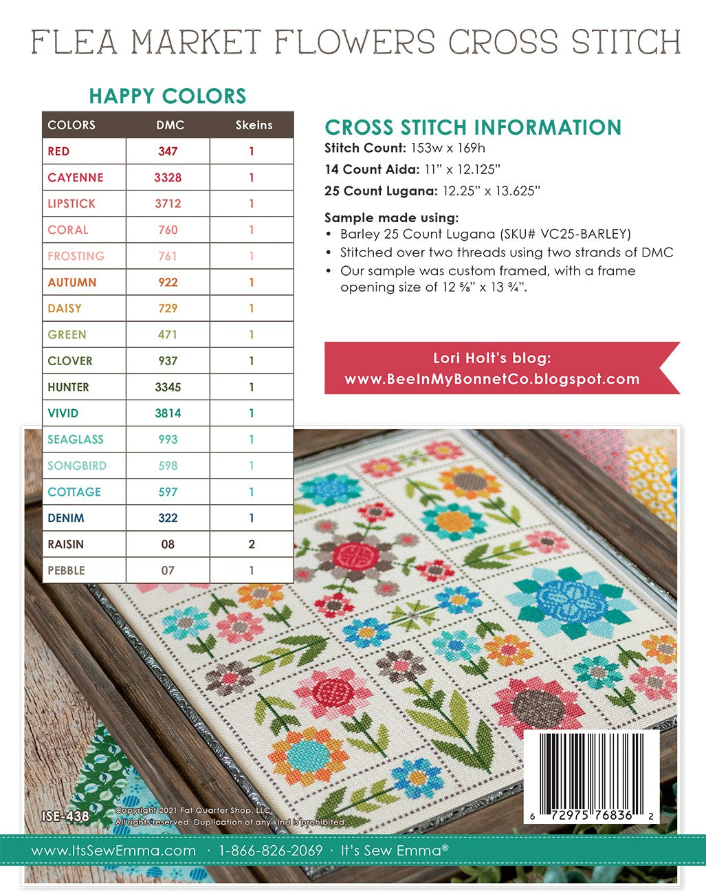 Flea Market Flowers Cross Stitch Pattern by Lori Holt for It's Sew Emma