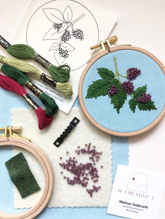 Beaded Berries Botanical Intermediate Hand Embroidery Kit by Melissa Galbraith for M Creative J