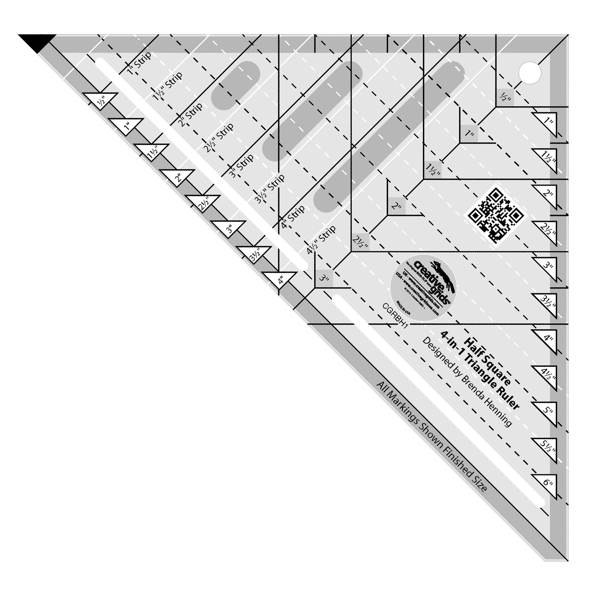 Creative Grids Half-Square 4-in-1 Triangle Quilt Ruler (CGRBH1)