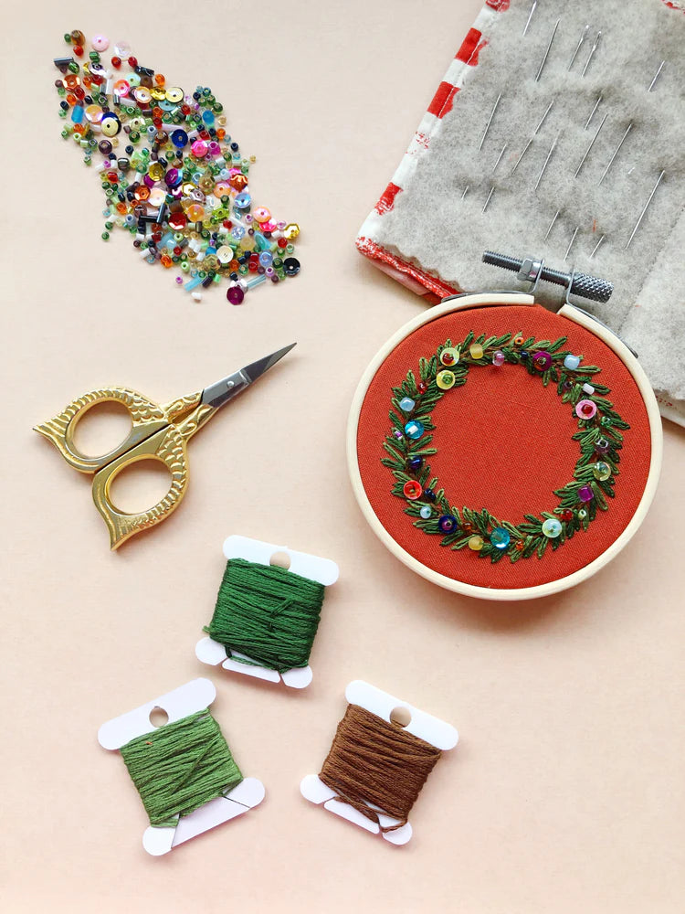 Holiday Wreath Ornament Beginner Hand Embroidery Kit by Melissa Galbraith for M Creative J