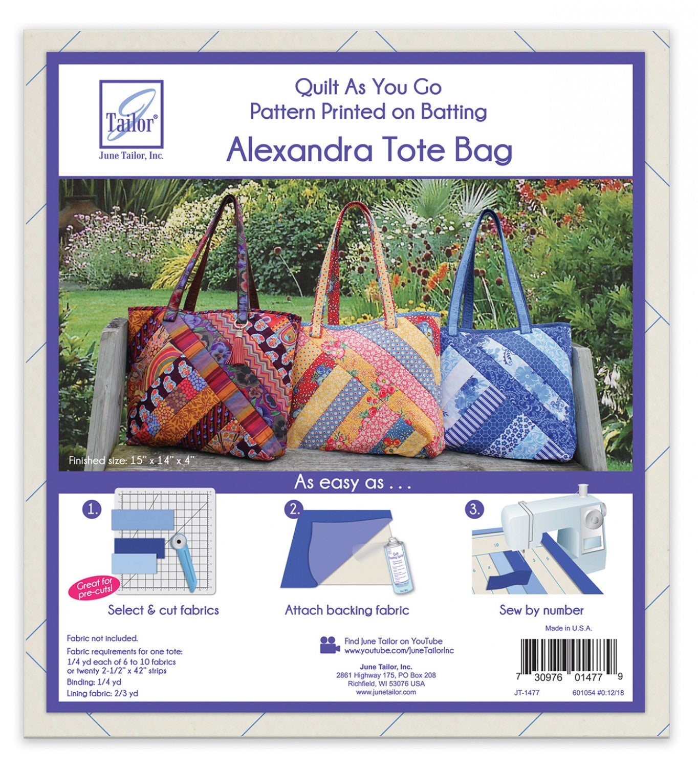 Quilt As You Go Tote Bag Alexandra Design Pattern from June Tailor Inc