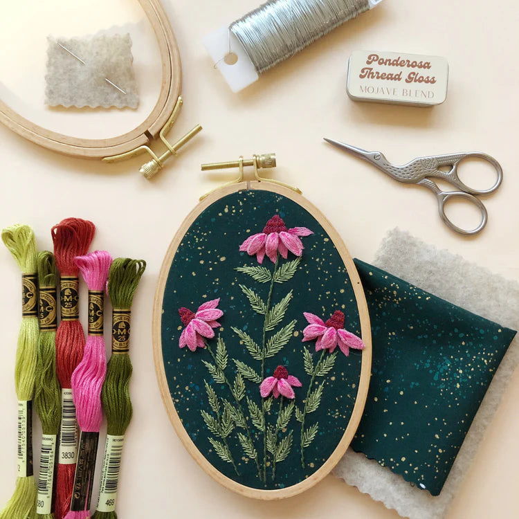 3D Coneflowers Intermediate Hand Embroidery Kit by Melissa Galbraith for M Creative J