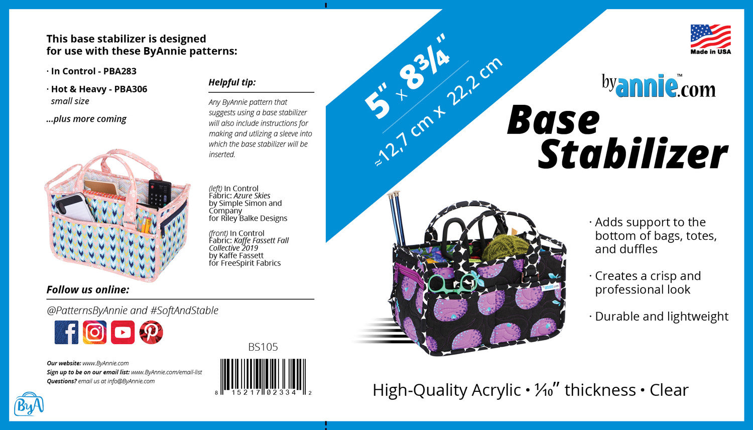 Bag Base Stabilizer 5 Inch x 8-3/4 Inch by Annie Unrein for ByAnnie