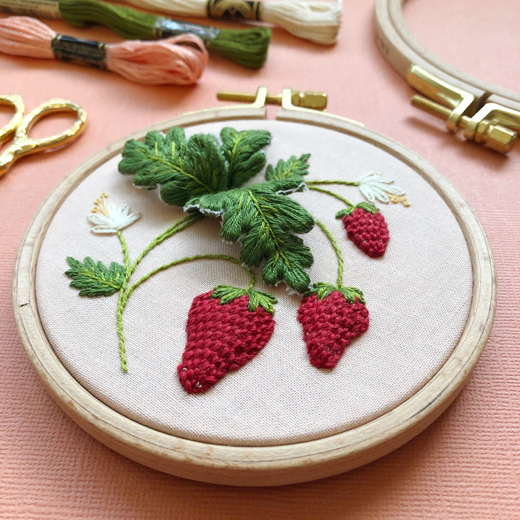 Stumpwork Strawberries Intermediate Hand Embroidery Kit by Melissa Galbraith for M Creative J