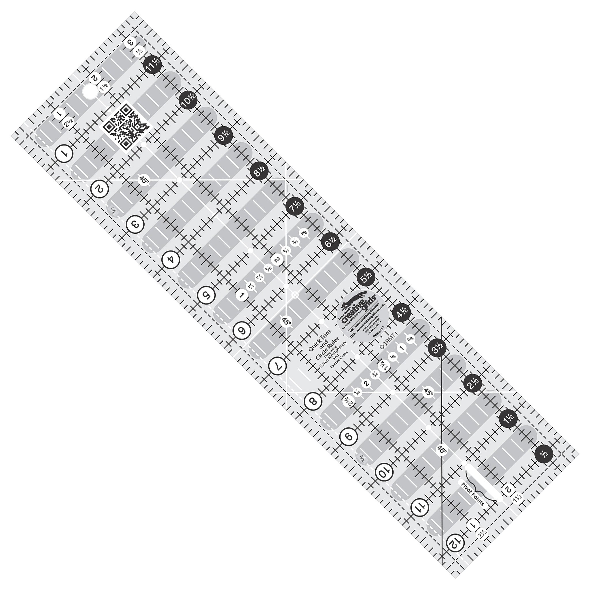 Creative Grids Quick Trim And Circle 3-1/2-Inch X 12-1/2-Inch Quilt Ruler (CGRMT1)